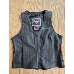 VICTORY motorcycles Black Leather Moto Biker Vest Embroidered Women's Small NWT
